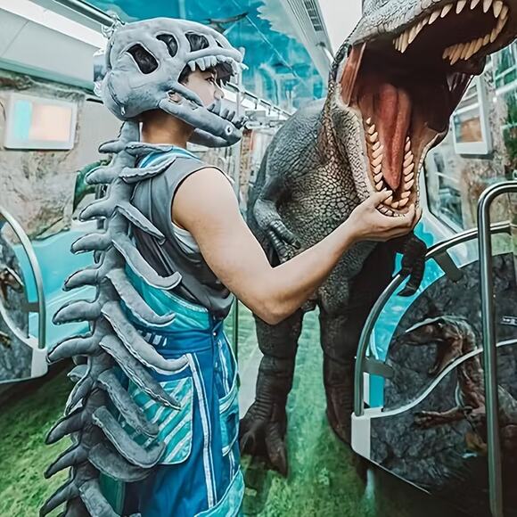 KIDS Plush Dinosaur Skeleton Fossil T-Rex Bone Spine & Skull Costume 30" - Picture 1 of 6